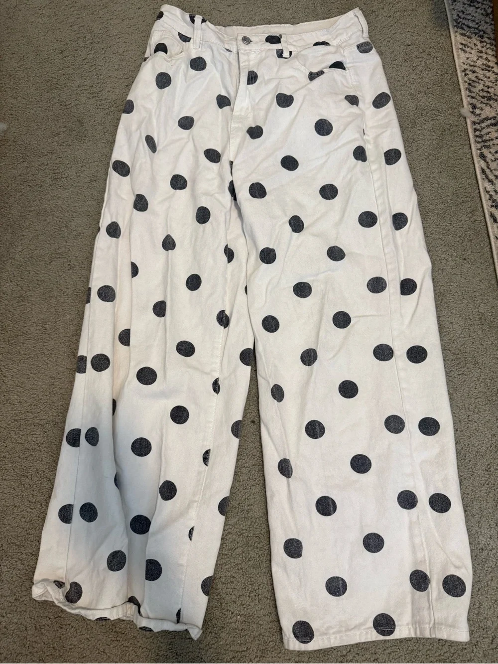 Misguided White Polka Dot Wide-Leg jeans